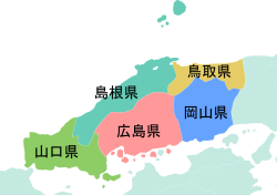 中国地方5県の地図(人口クイズイラスト)