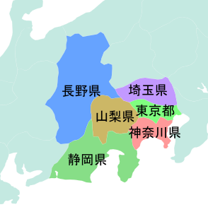 山梨県の位置図(隣接都道府県の地図)
