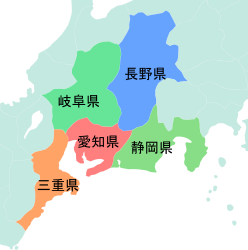 愛知県の位置図(隣接都道府県の地図)