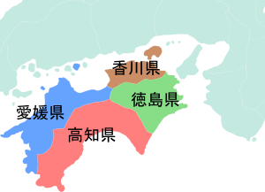 愛媛県の地図（隣接都道府県クイズの位置図）