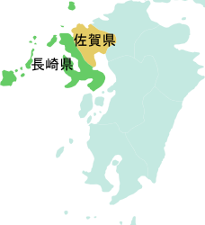 長崎県の地図（隣接都道府県クイズ・佐賀県）