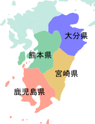 都道府県位置図(宮崎県と隣接する大分県・熊本県・鹿児島県）
